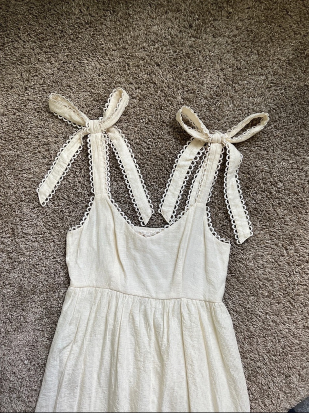MINE Cream Textured Tie-Shoulder Top